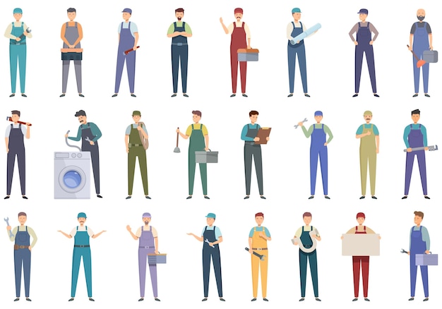 Plomero iconos conjunto vector de dibujos animados Servicio de reparación
