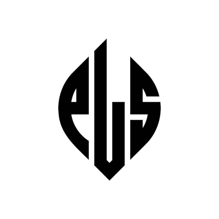 Vector pls diseño de logotipo de letras circulares con forma de círculo y elipse pls letras elípticas con estilo tipográfico las tres iniciales forman un logotipo de círculo pls emblema de círculo monograma abstracto letra marca vector
