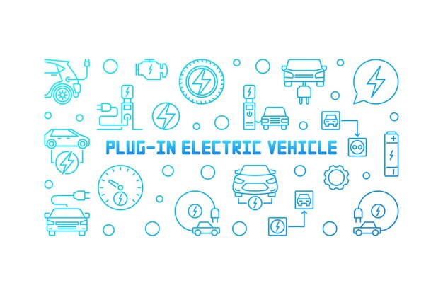 Vector plugin vehículo eléctrico vector contorno azul ilustración