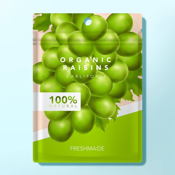 Plum, Raisin o Candy Packet Packaging, diseño minimalista e ilustración.
