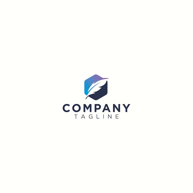 Pluma creativa con plantilla de vector de diseño de logotipo hexagonal