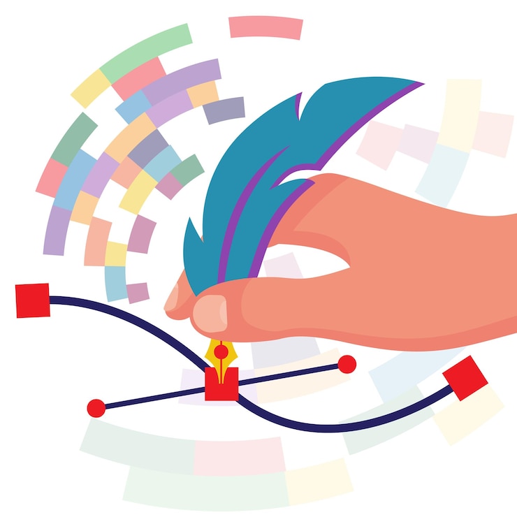 Vector pluma gráfica en la mano del artista cursor de la herramienta pluma