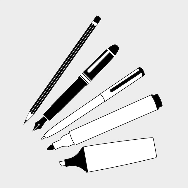 Vector pluma, lápiz, bolígrafo, conjunto de iconos de spidol vector