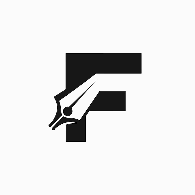 pluma y letra F vector del logotipo plano