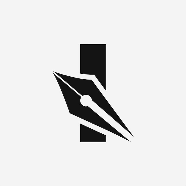 pluma y letra I Vector plano del logotipo