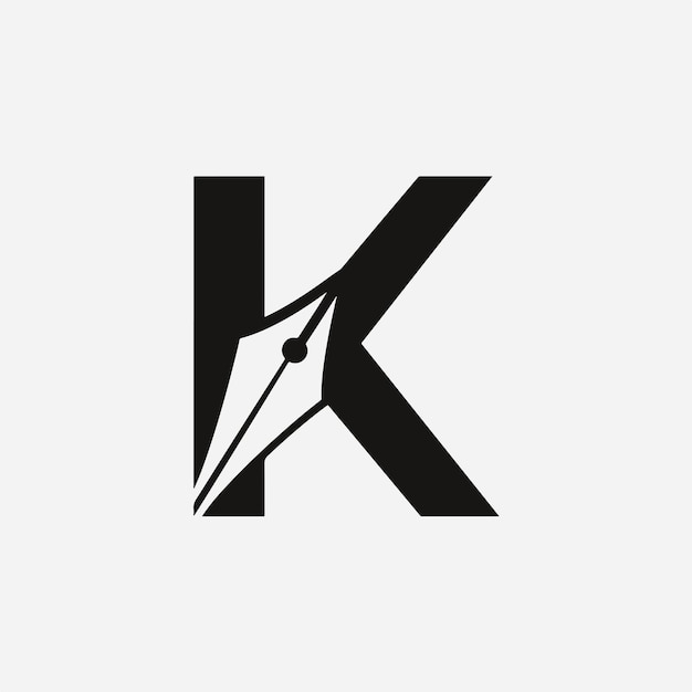 pluma y letra K vector del logotipo plano