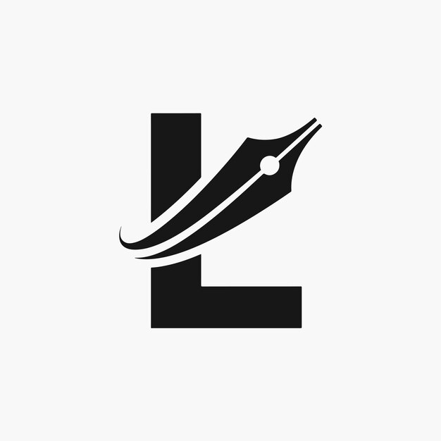 pluma y letra L vector del logotipo plano