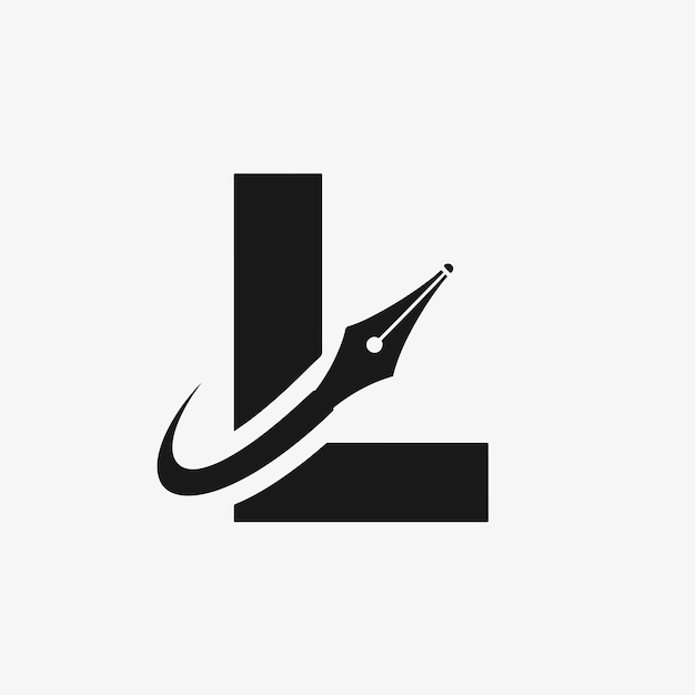 pluma y letra L vector del logotipo plano