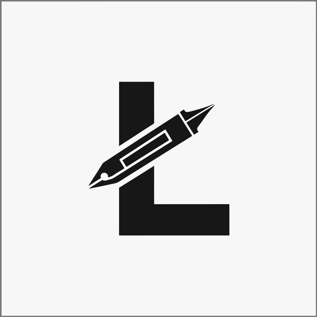 pluma y letra L vector del logotipo plano