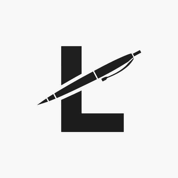 pluma y letra L vector del logotipo plano