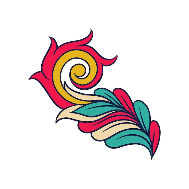 Pluma lineal colorida Patrón indio original Decoración artística abstracta Ornamento étnico Elemento gráfico para decoración de pared o tarjeta postal Ilustración vectorial aislada sobre fondo blanco