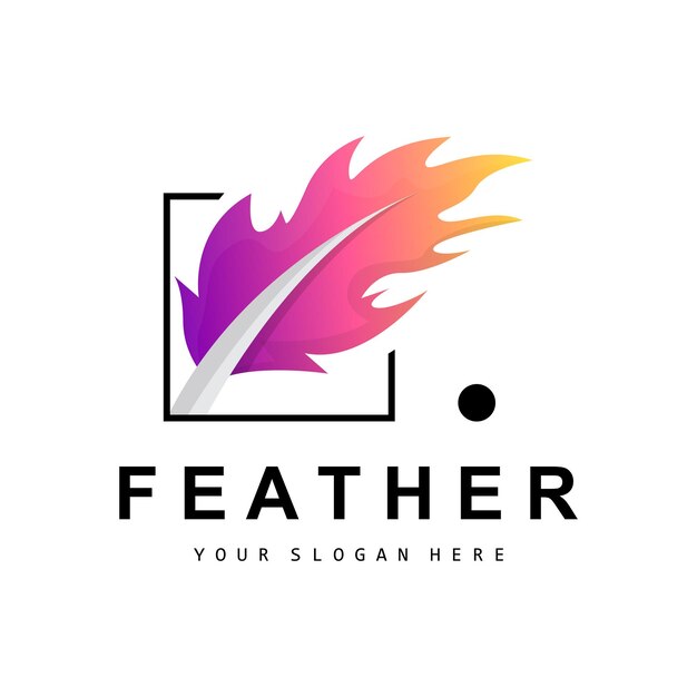 Pluma Logo Animal Ala Diseño Vector Icono Plantilla Simple