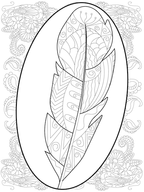 Pluma en el marco alrededor de los patrones abstractos para colorear vector para adultos