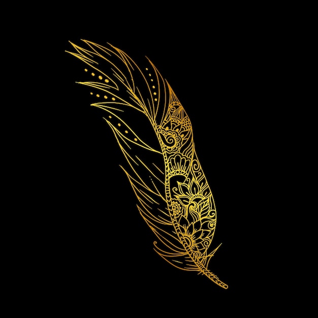 Pluma de oro sobre un fondo negro