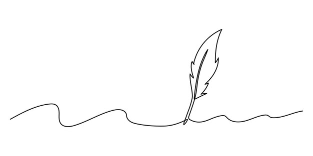 Pluma de pájaro aislada con una línea El elemento vectorial de bucle se puede usar para firmar
