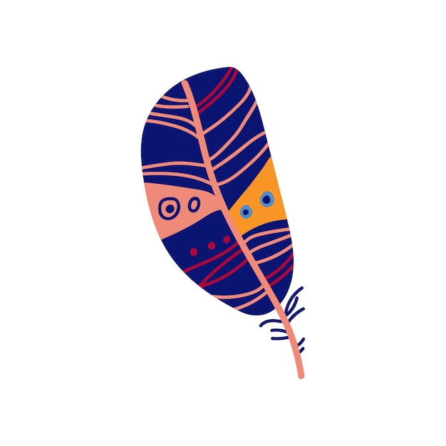 Pluma de pájaro de color azul y naranja hermoso elemento de decoración Ilustración vectorial sobre fondo blanco
