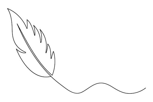 Pluma de pájaro dibujo continuo de una línea del icono de la pluma de ave aislado en el vector de fondo blanco i