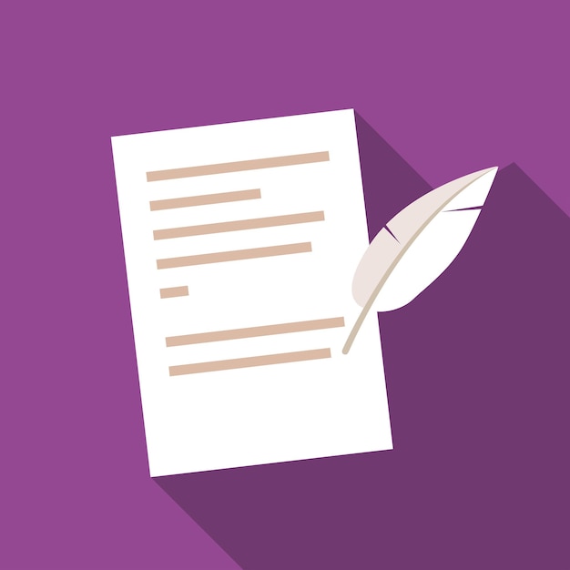 Pluma de pluma escribiendo en una letra icono plano con sombra larga Vector de pictograma de icono de literatura