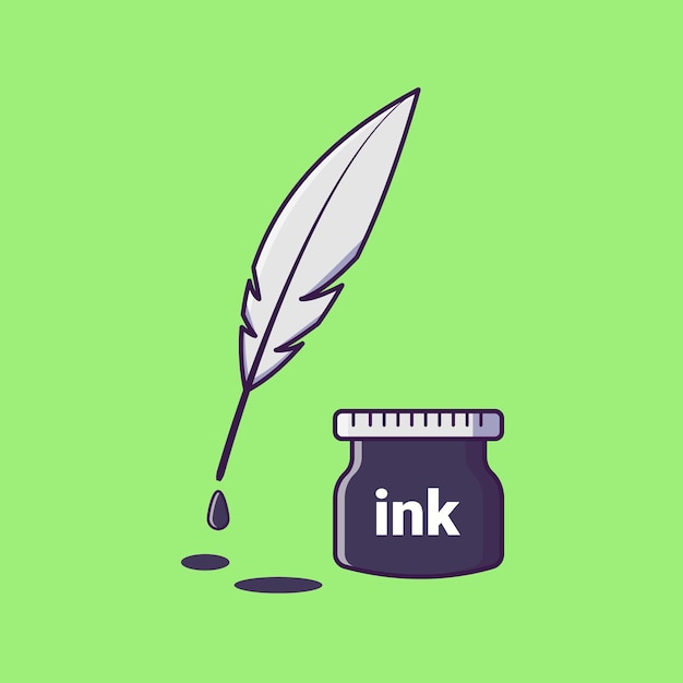 Pluma pluma y tinta negra vector ilustración plana