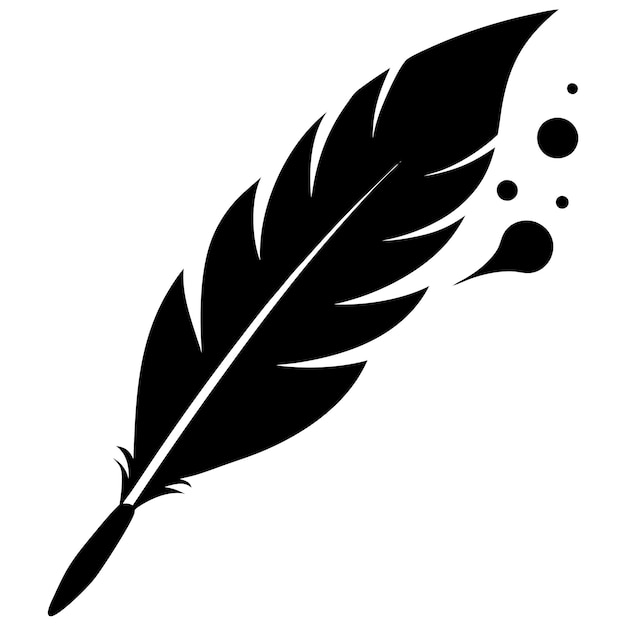 pluma de plumas con salpicaduras de tinta ornamental silueta arte vectorial y ilustración