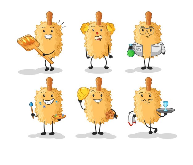 Pluma plumero profesión conjunto personaje de dibujos animados mascota vector