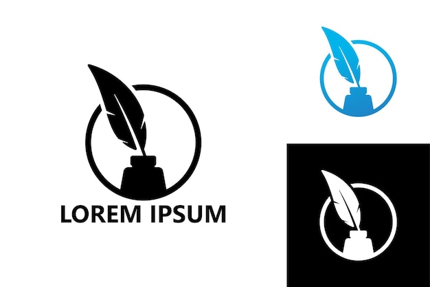 Pluma y tinta, vector de diseño de plantilla de logotipo de escritor