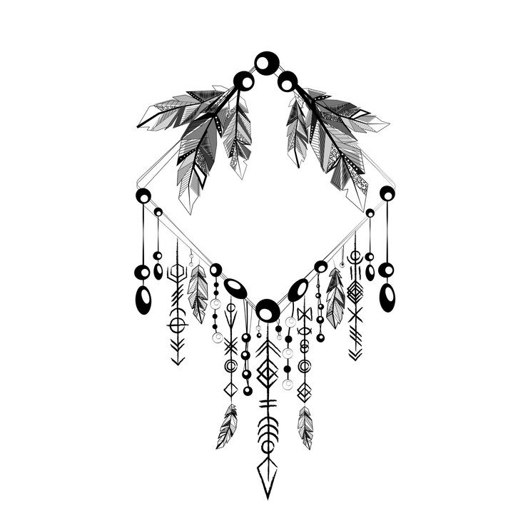 Vector plumas boho líneas marco cuadrado