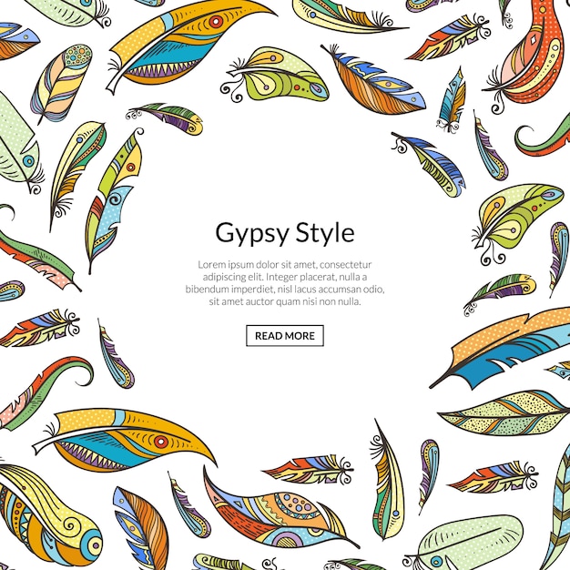 plumas de color boho doodle