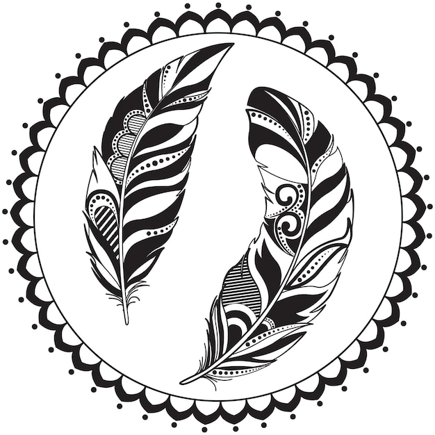 Plumas decorativas étnicas rústicas en círculo