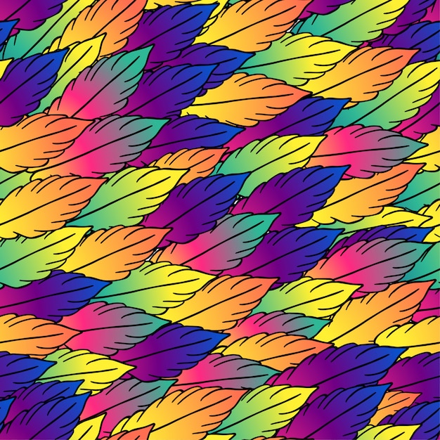 Plumas estilizadas de patrones sin fisuras en colores brillantes con trazo negro
