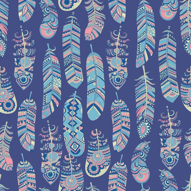 Plumas étnicas sin patrón. Fondo tribal hippie elementos culturales indios