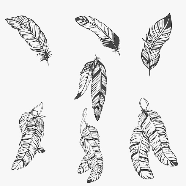 Plumas étnicas Plumas tribales Patrón vintage Ilustración de garabatos dibujados a mano