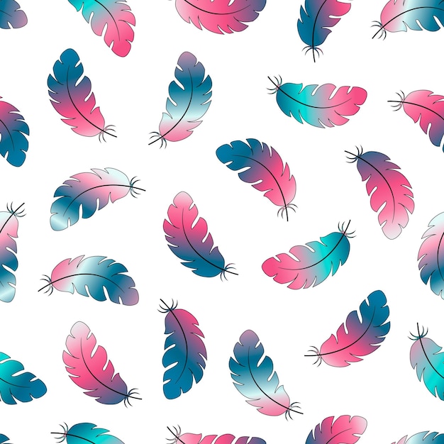 Plumas multicolores sobre fondo whote fondo patrón sin costuras Ilustración vectorial