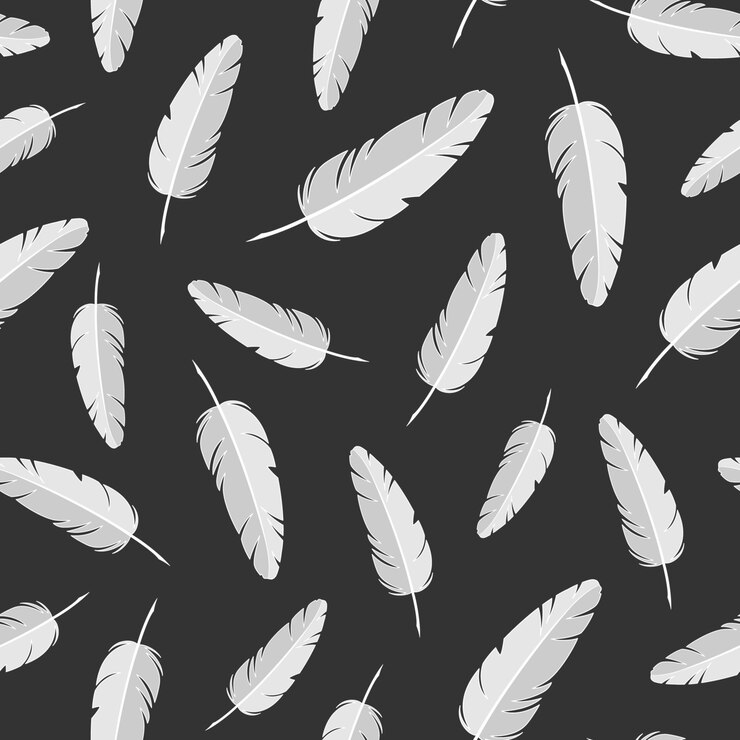 Vector las plumas tienen un patrón sin costuras vectorial plumas blancas y grises volando sobre un fondo negro