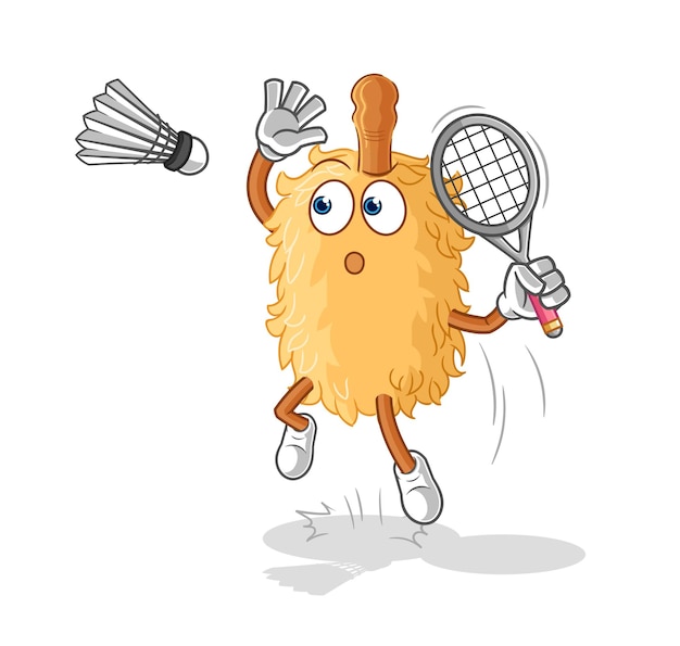 plumero, aplastar, en, bádminton, caricatura, caricatura, mascota, vector