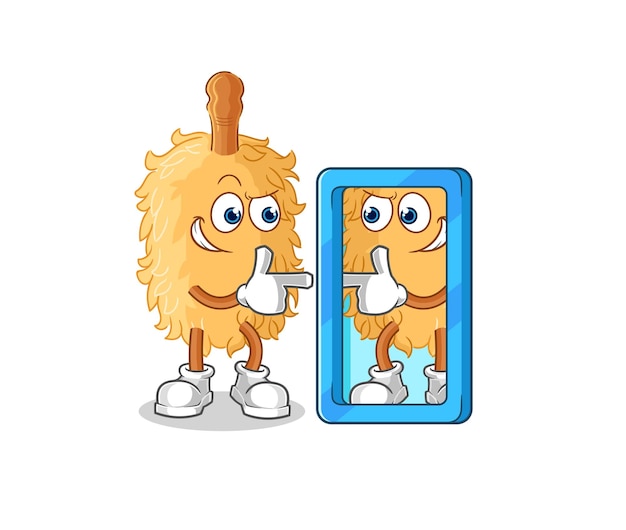 plumero, mirar, en, espejo, caricatura, caricatura, mascota, vector