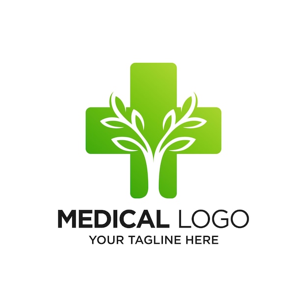 Plus Medical Leaf Logo Design Template Inspiración Vector Ilustración