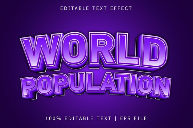 Población mundial Efecto de texto editable Relieve en 3 dimensiones Estilo retro8