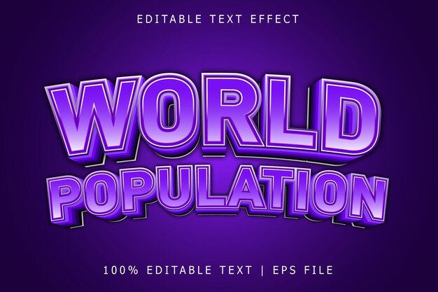 Población mundial efecto de texto editable relieve en 3 dimensiones estilo retro8