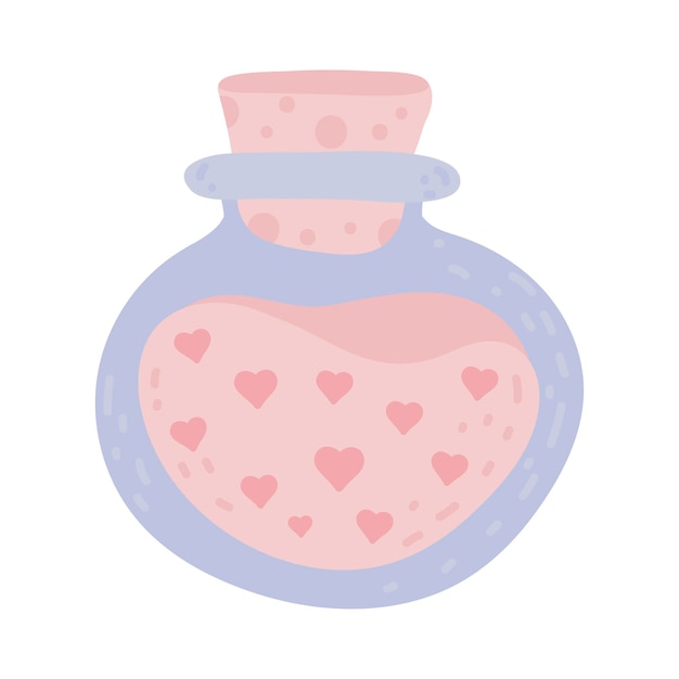 Poción de amor. elixir de corazón de hechizo mágico de fantasía. Frasco afrodisíaco. Fórmula de amor. Poción de amor matrimonial. botella con corazones