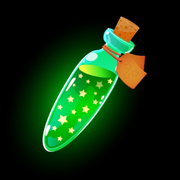 Poción mágica con estrellas en una botella icono de juego de elixir mágico ilustración de vector de elemento de diseño