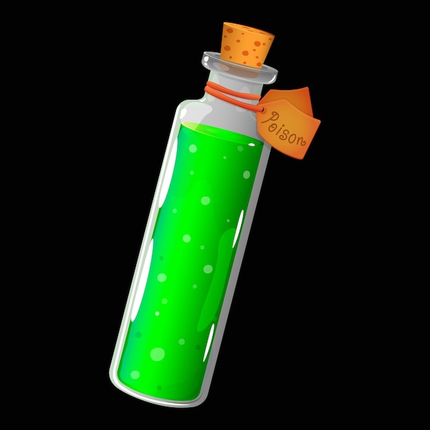 Vector poción verde mágica en una botella de vidrio icono de elemento de diseño para ilustración de vector de juego