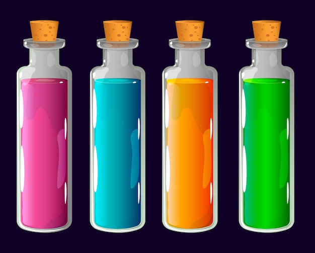 Pociones mágicas ponen veneno en una botella Elixir mágico icono del juego cráneo y huesos Elementos de diseño ilustración vectorial