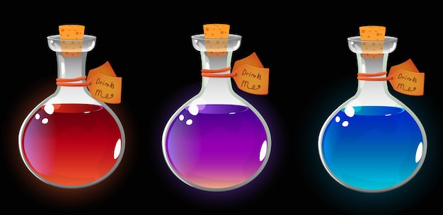 Pociones mágicas ponen veneno en una botella Elixir mágico icono del juego cráneo y huesos Elementos de diseño ilustración vectorial