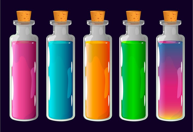Vector pociones mágicas ponen veneno en una botella elixir mágico icono del juego cráneo y huesos elementos de diseño ilustración vectorial