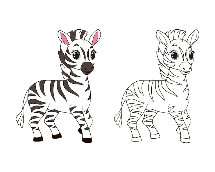Vector poco colorante cebra divertido para niños. ilustración de vector de estilo de dibujos animados, arte de línea aislada