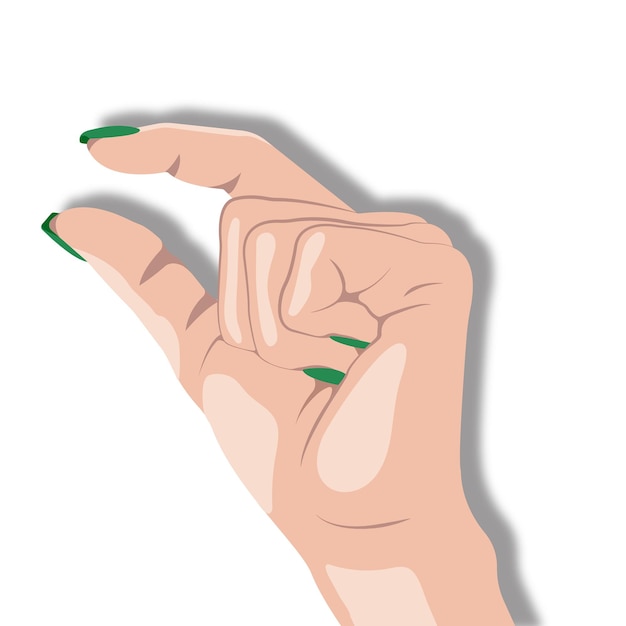 Vector un poco de gesto de mano ilustración vectorial mano femenina con manicura verde illustratoin en un fl.