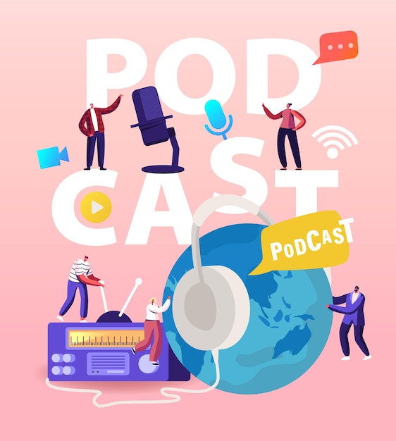 Podcast, charlas cómicas o programa de audio ilustración de transmisión en línea