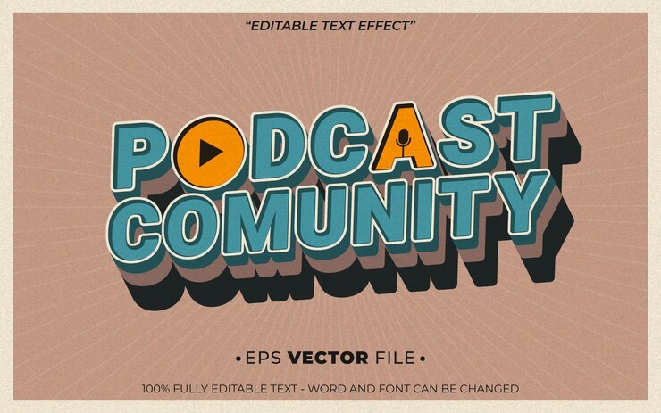 Vector podcast comunidad efecto de texto vector editable