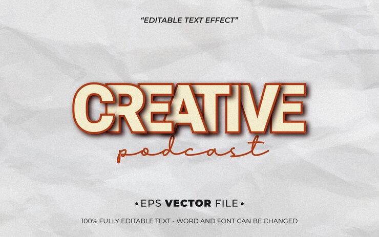 Vector podcast creativo de efecto de texto 3d vectorial editable